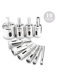 Diamond Drill Bit, Perforadora 10 piezas vidrio, hoyo, serrucho para azulejos, vidrio, cerámica, mármol, botellas, 0.23" - 1.18"