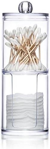 DJUNXYAN Cylinder Transparent Cotton Ball Pad Swabs Make Up Pads Dispenser Holder Organizer Container with lid 2 In 1 2 Layers Transparent Multifunction Acrylic Cosmetic Makeup Organizer