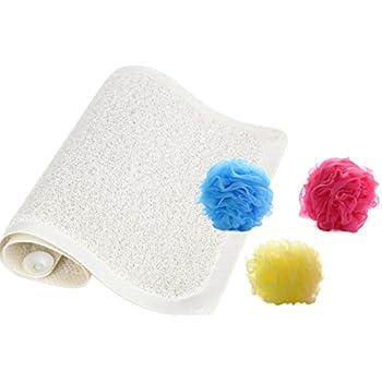 Amazon.com: Healthy Skin Loofah Shower Bath Mat with 3 Bath Scrubbie ...
