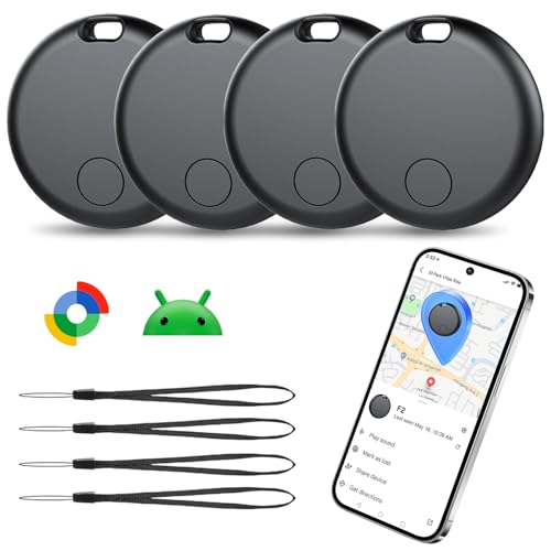 Smart Tracker Tag Android, Bluetooth Key Finder Compatible with Google Find Hub (Android Only), Air Tracker Tag Keyring for Suitcase, Keys, Luggage (Pack of 4)