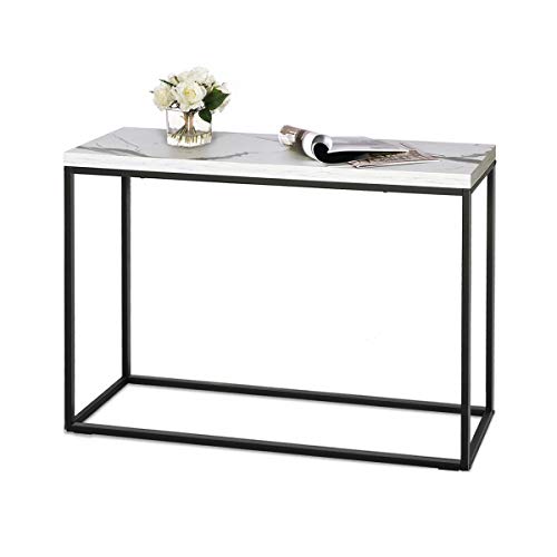 Roomfitters Sofa Console Table Marble Print Top Metal Frame Accent