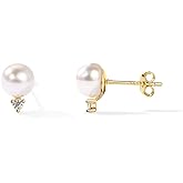 PAVOI 18K Gold Plated 925 Sterling Silver Post Cubic Zirconia | AAA+ Quality Handpicked Freshwater Cultured Stud Button Pearl Earrings
