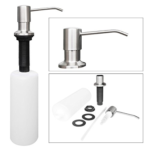 CandyHome Stainless Steel Kitchen Sink Countertop Soap Dispenser Built in Hand Soap Dispenser Pump, Large Capacity 17 OZ Bottle, 3.15 Inch Threaded Tube for Thick Deck Installation