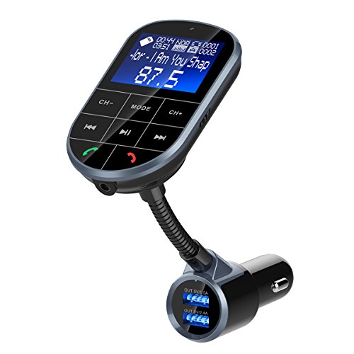 Bluetooth FM Transmitter for Car, Wonsidary Wireless Vehicle Bluetooth Audio Receiver Adapter with 2 USB Ports, Hand-Free Calling, Aux Input/Output, 1.4′ LCD Display