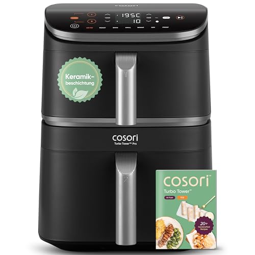 COSORI Turbo Tower Pro Airfryer, Keramikbeschichtung Heißluftfritteuse 2 Kammern, 10,8L Heissluftfritteuse mit DualBlaze, Ohne Teflon Beschichtung, Au