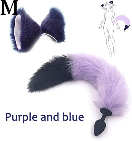 CouGoo Personal Silicone P-lu*g Fox Tail Butt P-lu*g and Lovely Ears A*nal T*oy for Women Adult Games Products and Vibr*to,Purple-m