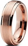 Tungsten Wedding Band Ring 6mm for Men Women Comfort Fit 18K Rose Gold Plated Beveled Edge Brushed Polished