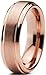 Tungsten Wedding Band Ring 6mm for Men Women Comfort Fit 18K Rose Gold Plated Beveled Edge Brushed Polished