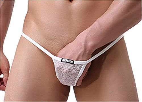 Yomie Men's Underwear Low Rise See Through Underwear T-Back Thong Jockstrap U Convex G-String Briefs Lace Transparent Comfortable Mini Bikini T-Back Thong