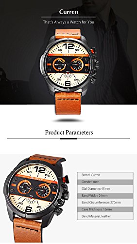 CURREN Luxury Brand Men Quartz Luminous Watch Moda Sport Khaki Correa de Cuero Relojes de Pulsera a Prueba de Agua - Imagen 5