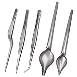 Rivoean 5 Pcs Stainless Steel Cooking Tweezers Precision Tongs With Precision Serrated Tips And Multi-use Decor Precision Culinary Drawing Spoons For Plates Decorating