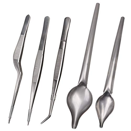 Rivoean 5 Pcs Stainless Steel Cooking Tweezers Precision Tongs With Precision Serrated Tips And Multi-use Decor Precision Culinary Drawing Spoons For Plates Decorating