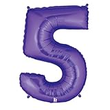 Betallic 15845PB Number 5 Megaloon Foil Mylar Balloon, 40", Purple