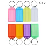 Uniclife 40 Pack Tough Plastic Key Tags with Split Ring Label Window, Assorted Colors