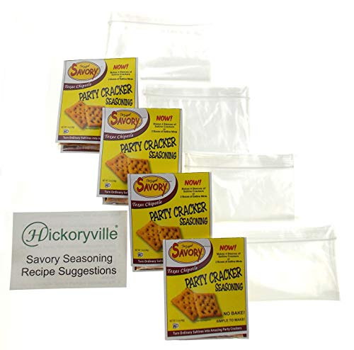 Savory Saltine Seasoning Bundle - 4 Packs Texas Chipotle Flavor + 4 Zip Top Bags (15.5" x 12") + Recipe Card