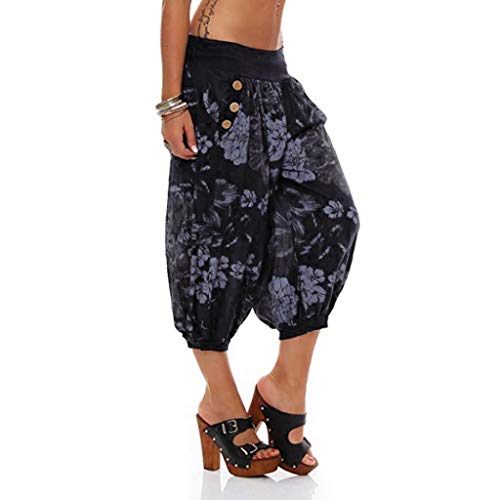 vermers Women Fashion Print Threaded Pants - Women Casual Loose Bandwidth Wide-Leg Pants Trousers(M, Black)