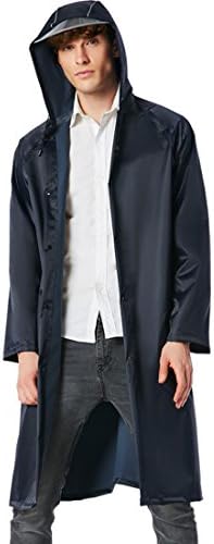 Womens Mens Navy Hooded PVC Thicken Long Raincoat Poncho with Reflective Strip Outdoor Travel Hiking Waterproof Rain Jackets Coats