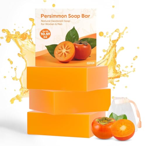 GPP Persimmon Soap Bar for Body Odor Control – 3 PCS Natural Body Wash Soap for for Old People Smell Eliminating Body Odor, Purifying Deodorizing Odor Eliminator for Women & Men, 3.53oz/pe
