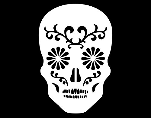 Sugar Skull - Day of the Dead - Halloween- 6" x 5-1/2" - Vinyl Die Cut Decal / Bumper Sticker For Windows, Trucks, Cars, Laptops, Macbooks, Etc.