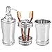 mDesign Metal Bathroom Vanity Countertop Accessory Set - Includes Refillable Soap Dispenser, Divided Toothbrush Stand, Tumbler Rinsing Cup, Vivi Collection, Set of 3, Chrome