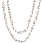 Savlano 7-8MM Cultured Freshwater Baroque Natural Pearl Bead Necklace- 36”-inch Long Single Strand Pearl Necklace, For Women Comes with Gift Box