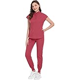 YEZEX Scrubs for Women Set, Medical Jogger Suit Stretch Top & Pants, with Multi Pocket, for Nurse Esthetician Workwear