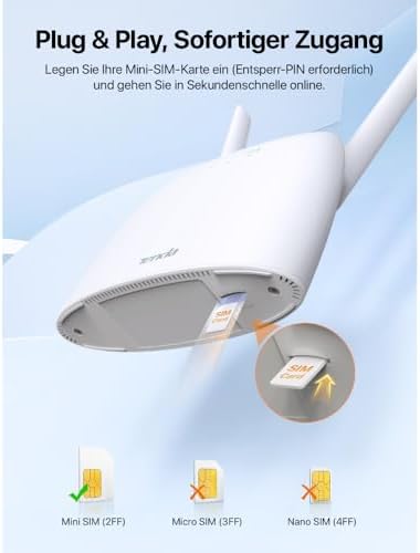 4G07 4G LTE WLAN Router für SIM-Karten (CAT4, AC1200 Dualband 2,4GHz: 300Mbit/s + 5GHz: 867Mbit/s, 150 Mbit/s im Download) Plug & Play, LAN/WAN-Port, 2 Abnehmbare Antennen, MU-MIMO, Weiß