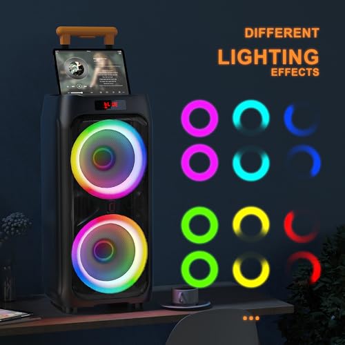 JYX Karaoke Machine for Adults with Dual 8" Subwoofer, 500W Bluetooth 5.3 Big Speaker with 2 UHF Wireless Microphones,DJ Lights PA System Suit TF/USB/AUX/TWS,Rolling Wheels Trolley for Outdoor Party