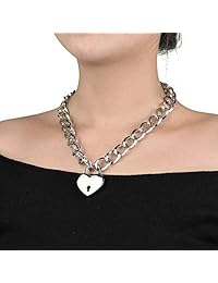 Collar con cadena de corazón para amante y candado de corazón con llave