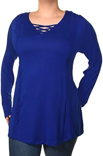 Araza Womens Criss Cross Boho Trim Tunic Shirt | Royal Blue, 1X