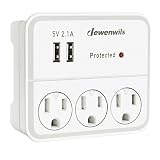 DEWENWILS 3 Outlet Extender Surge Protector Wall Plug with 2 USB Charging Ports and Phone Holder, Multi Outlet Wall Adapter for Home/Travel/GFCI Use, UL Listed, White