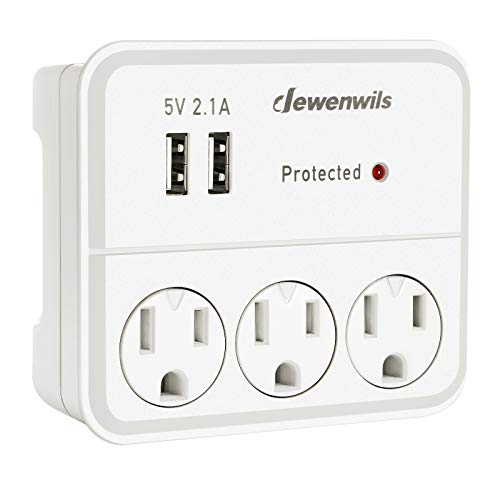 DEWENWILS 3 Outlet Extender Surge Protector Wall Plug with 2 USB Charging Ports and Phone Holder, Multi Outlet Wall Adapter for Home/Travel/GFCI Use, UL Listed, White