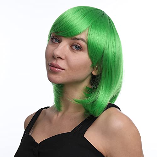 Green Short Bob Wig With Bangs 12 Inch Synthetic Fiber Short Straight Hair Color Wig Heat Resistant Natural Fashion Wig For Party Fiesta Halloween Christmas And Everyday Decor (12 Inch, Green)