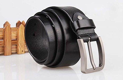 JingHao pin buckle Mens Belts Genuine Leather Casual Belt Size S-6XL (5XL 49"-51" Length 140cm, Black)