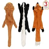 No Stuffing Dog Toys with Squeakers, Durable Stuffless Plush Squeaky Dog Chew Toy Set with Fox Skunk Lion for Small Medium and Large Dogs 3 Packs, 23-Inch
