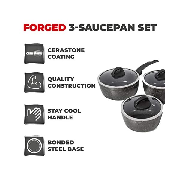 Tower-T81212-Cerastone-Non-Stick-Induction-Saucepans-Sets-Easy-Clean-Ceramic-Coating-Forged-Aluminium-Graphite-3-Piece Tower T81212 Cerastone Forged 3 Piece Saucepan Set with Non-Stick Coating and Soft Touch Handles,18/20/22cm, Graphite
