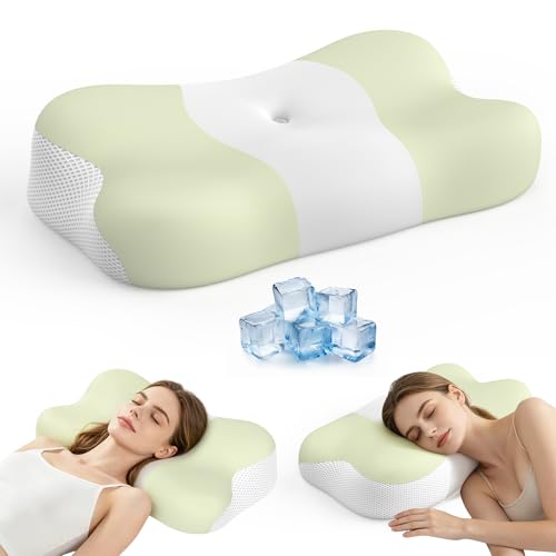 Cervical Neck Pillow Memory Foam Ergonomic Single-Sided High-Low (Green)