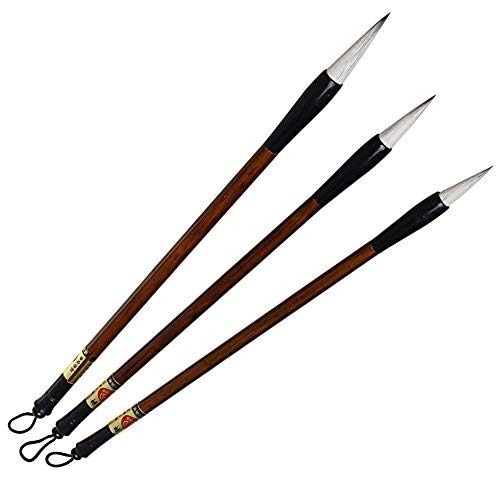ofoen 3 Pieces Chinese Brush, Wolf Hair Calligraphy Painting Brushes - Size Large Medium Small Brown