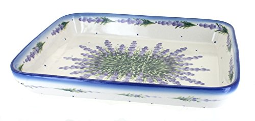 Click Here to See More Images Blue Rose Polish Pottery Lavender Fields Large Rectangular Baker