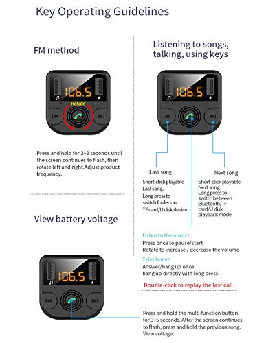 AZWang Bluetooth Fm Transmitter(Upgraded Version), Bluetooth Car Charger,Bluetooth Adapter for Car,Hands-Free Calling MP3 Car Charger with 2 USB Ports,FM Radio - Thumbnail 6