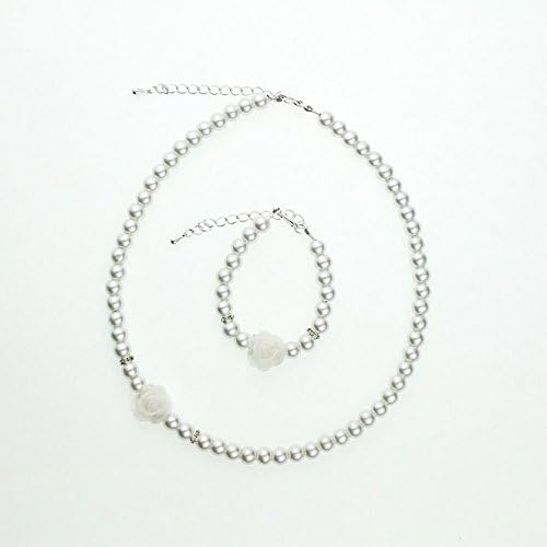 Crystal DreamFlower Girl White Simulated Pearls Flower Necklace with Bracelet Toddler Gift Set (GSTNB2-W)