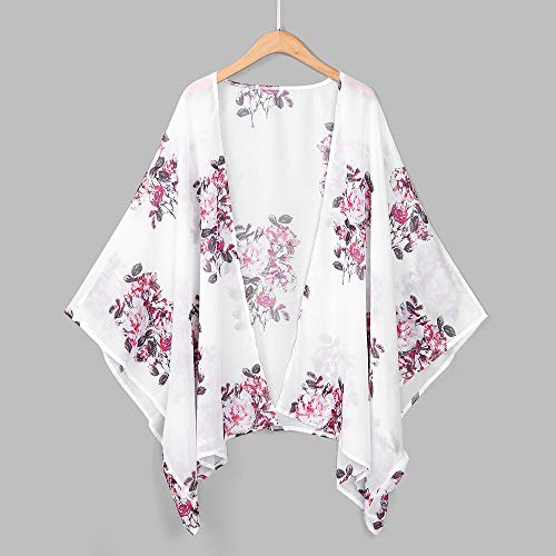 HTDBKDBK Kimono Cardigan for Women Summer Casual Chiffon Shawl Print Kimono Cardigan Top Cover Up Blouse Beachwear White - Thumbnail 4