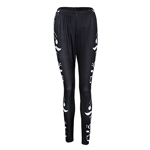 Botrong Yoga Pants for Women Plus Size, High Waist Sport Pants Music Note Leggings Trousers Black - Thumbnail 6