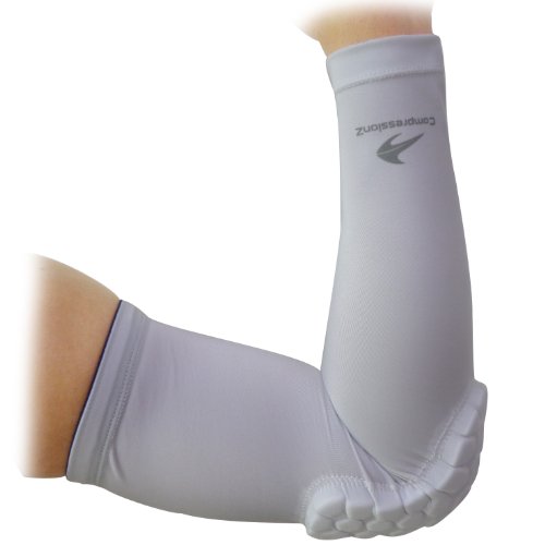 Padded Arm Sleeves (1 Pair/ White L) Men, Women & Youth Compression