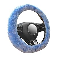 Dimi Warm Car Stretch-on Steering Wheel Cover Soft Australian Natural Sheepskin Luxurious Wool Vehicle Non-Slip Wheel Cushion Protector (Sky Blue)