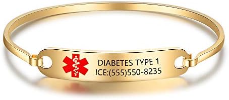 Personalized Medical Alert Bracelet for Women Free Engraving Emergency Medical Alert ID Bangle Bracelets for Men Women Custom Promise Bracelets for Women
