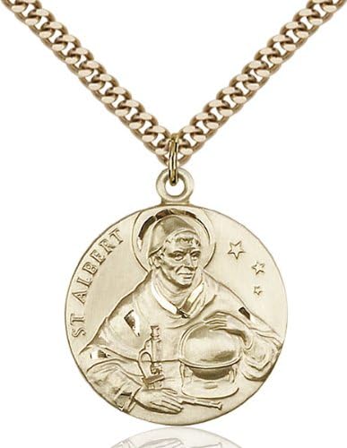 14kt Gold Filled St. Albert the Great Pendant / Stainless Gold Heavy Curb Chain / ST. ALBERT the GREAT