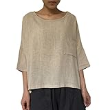 Aeneontrue Women's Linen Short Sleeve Summer Tunic Tops T-shirt Crop Blouses