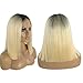 Long Bob Lace Front Wigs Pre Plucked Brazilian Glueless Human Hair Wig 2 Tone 1B/613 Straight Lace Wig for Black Women Bleached Knots Unprocessed Virgin Hair 14