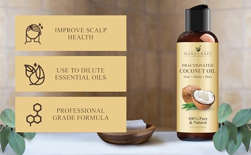 Handcraft Blends Fractionated Coconut Oil - 4 Fl Oz - 100% Pure and Natural - Premium Grade Carrier Oil for Skin and Hair - Hair and Body - Massage